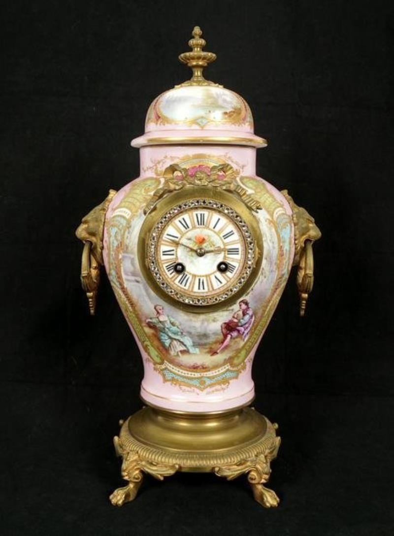 Pink Sevres Porcelain Case Clock