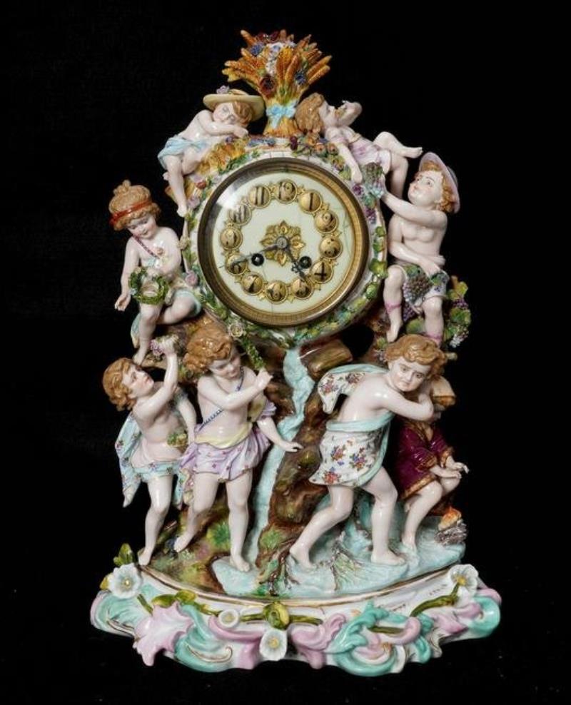 Large Rudolstadt Figural Porcelain Mantle Clock