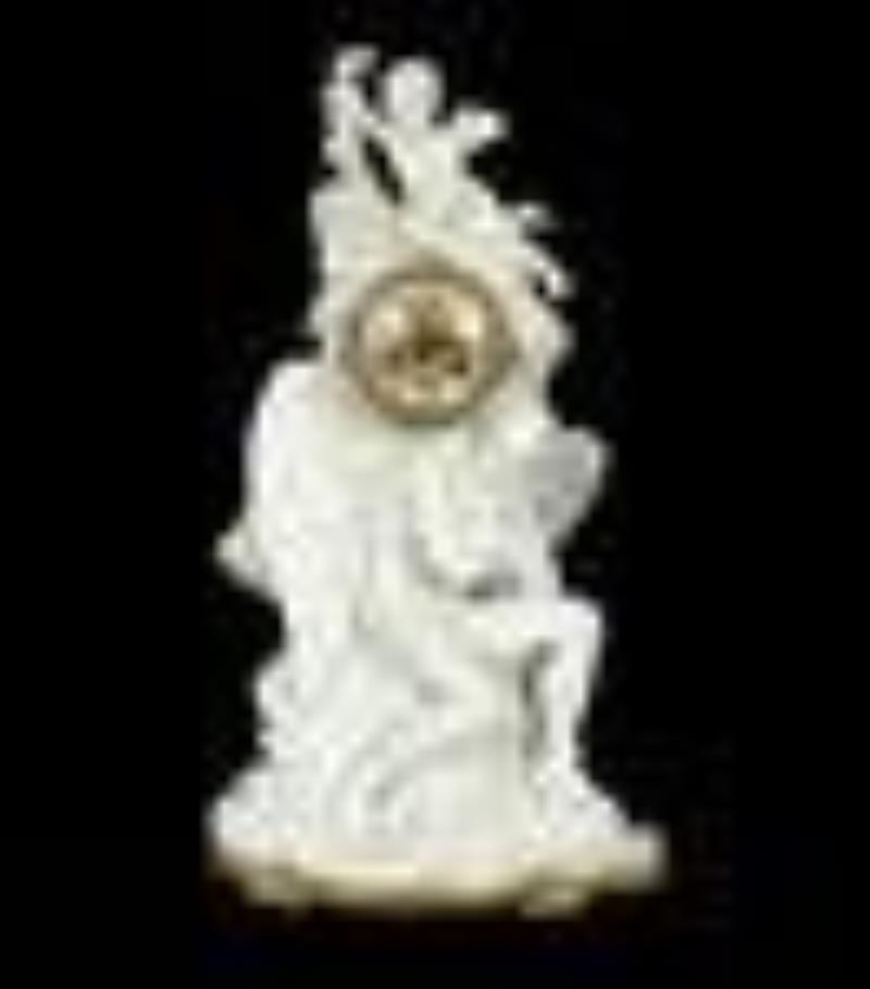Parian Ware Figural Cherub and Angel Mantle Clock