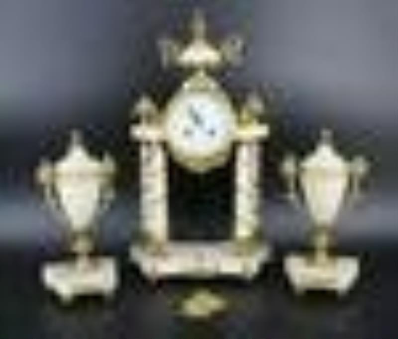 Antique French Bronze Mounted Marble Clock
