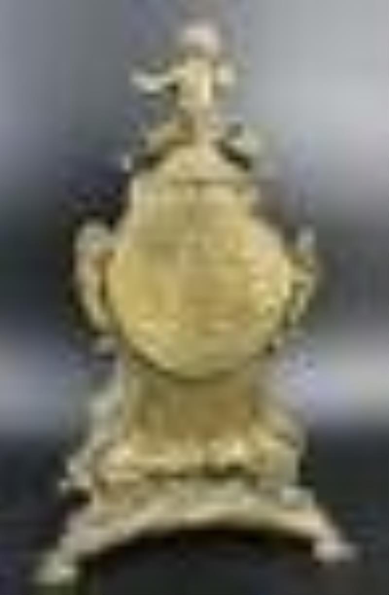 Tiffany Signed Bronze Clock With Cherub Finial.