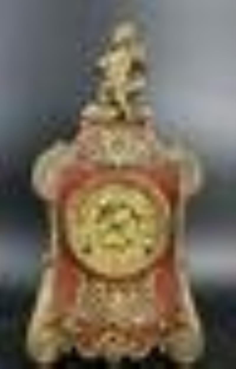 Antique Tole Painted Metal Clock With Figural