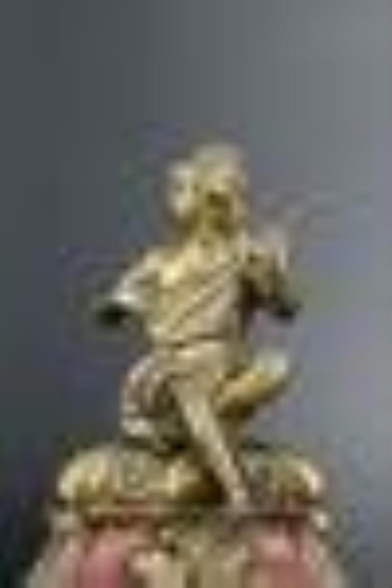 Antique Tole Painted Metal Clock With Figural