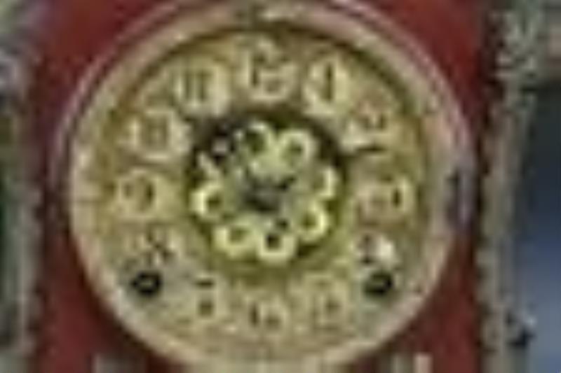 Antique Tole Painted Metal Clock With Figural