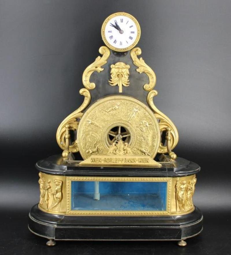 Late 19th C Signed Bronze Aquarium Clock