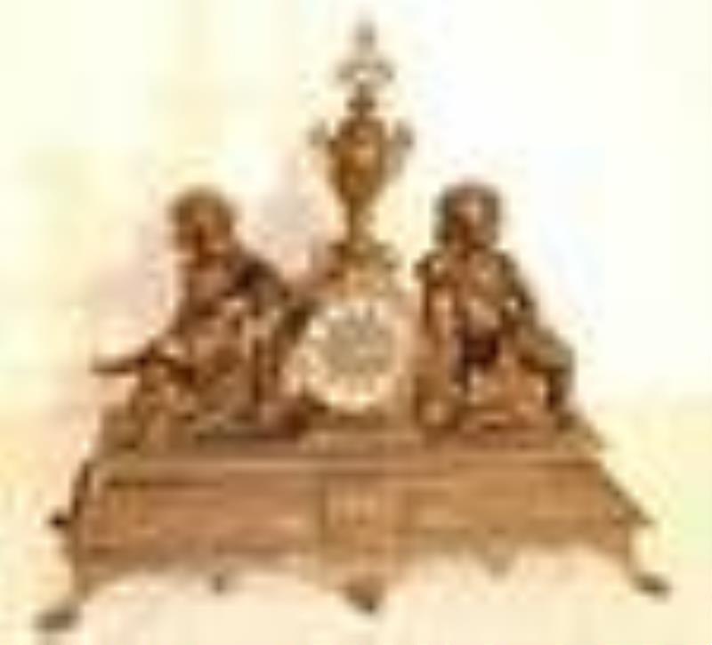 Large 3 Piece French Clock Set With Puttis Signed Japy Freres