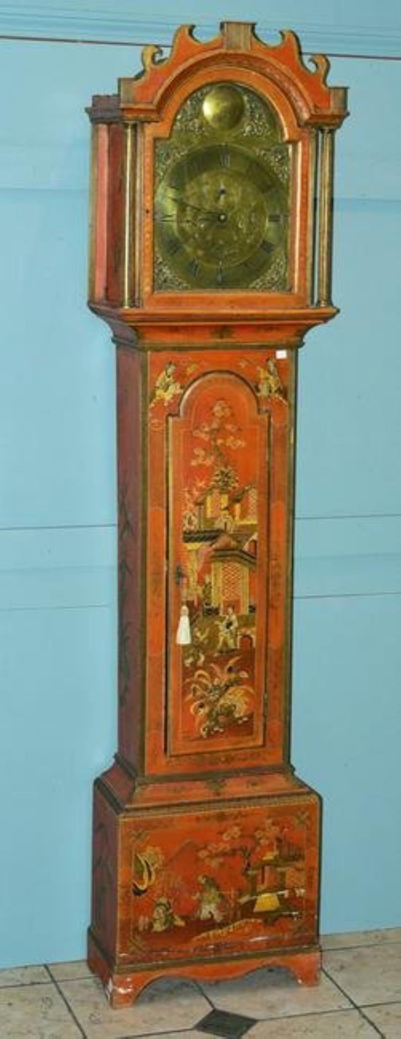 George III Style Chinoiserie Tall Case Clock