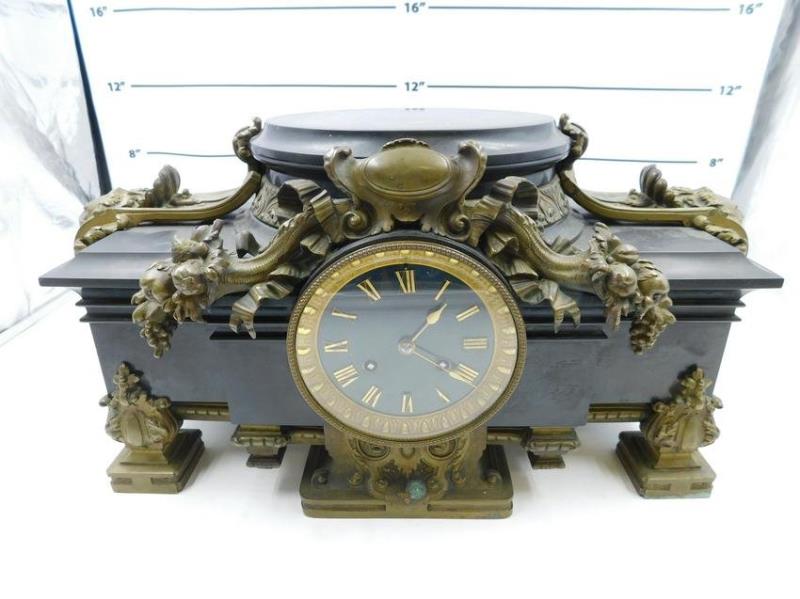 Victorian Marble and Bronze Mantle Clock