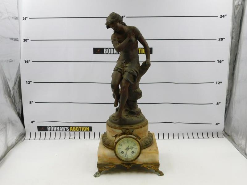 French Marble and Mixed Metal Mantle Clock