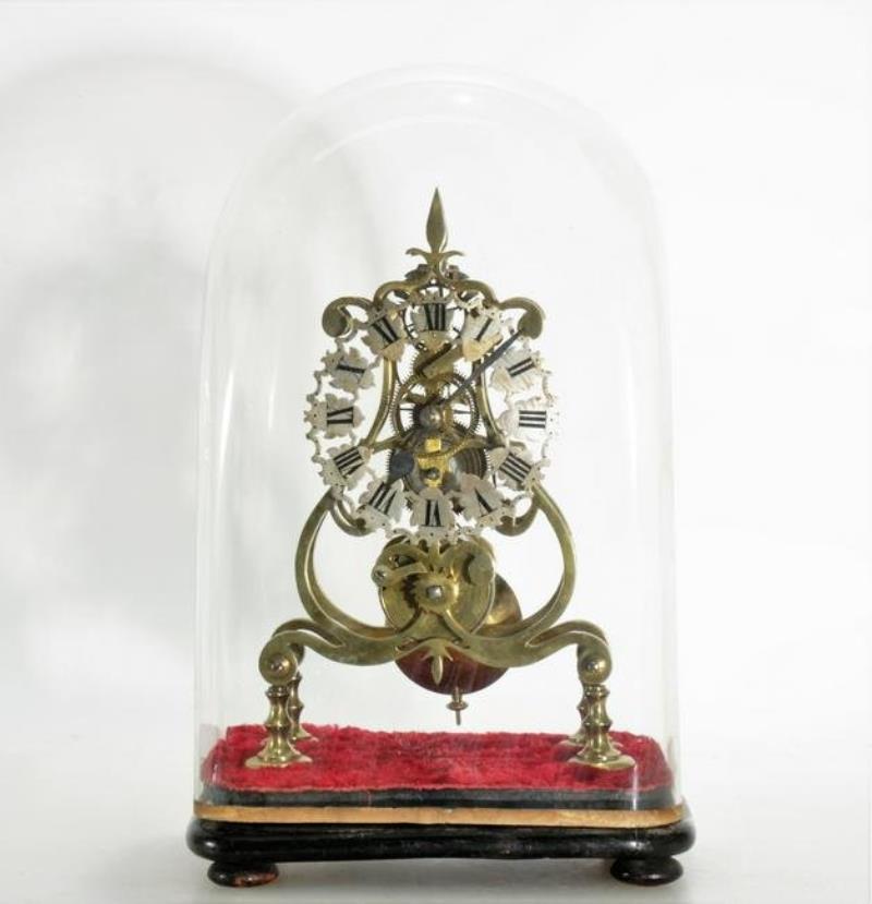 English Baroque Style Brass Skeleton Clock