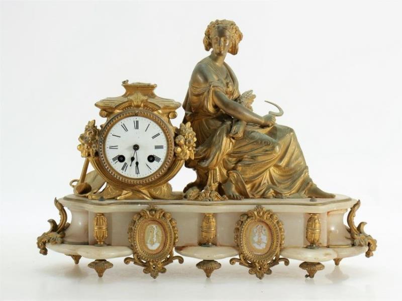 Gilt-Metal & Onyx Figural Clock, 19th C.