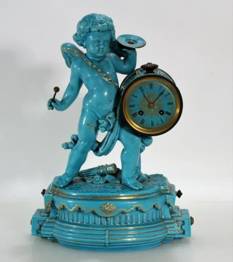 Japy Freres Ceramic Putto Clock, 19th C.