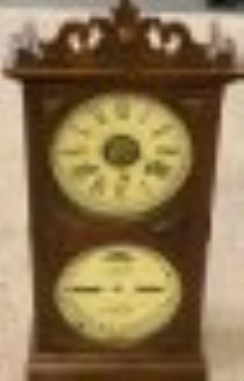 Double dial Ithaca mantel clock in walnut