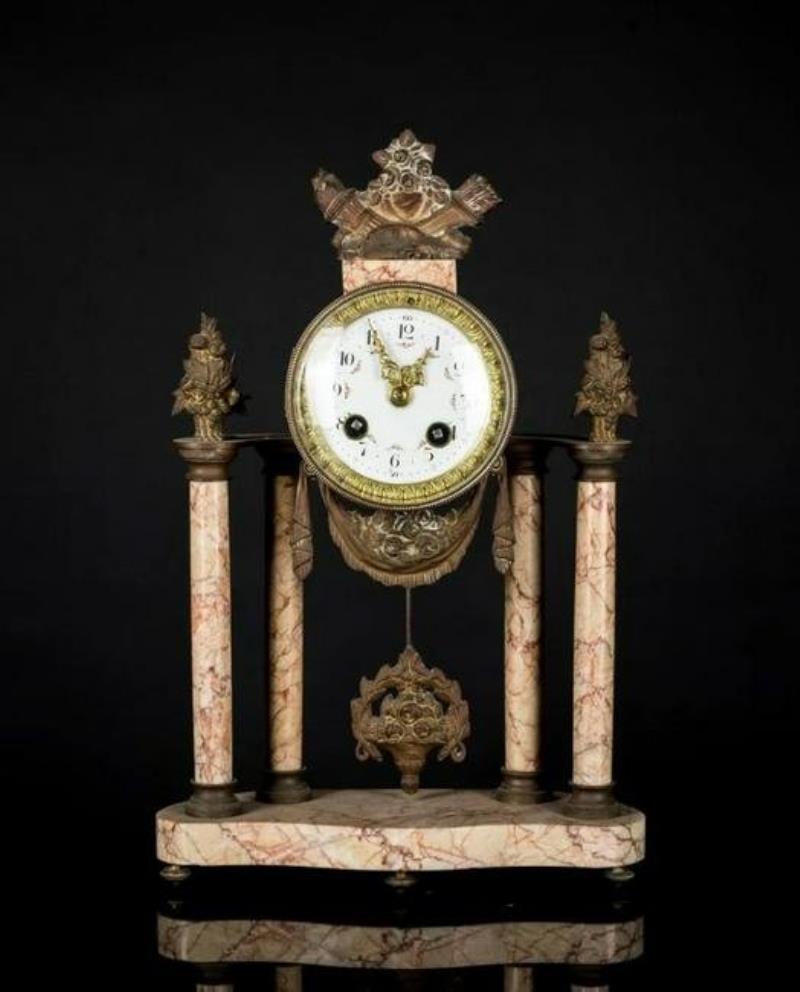 Antique France Gilt & Marble Clock