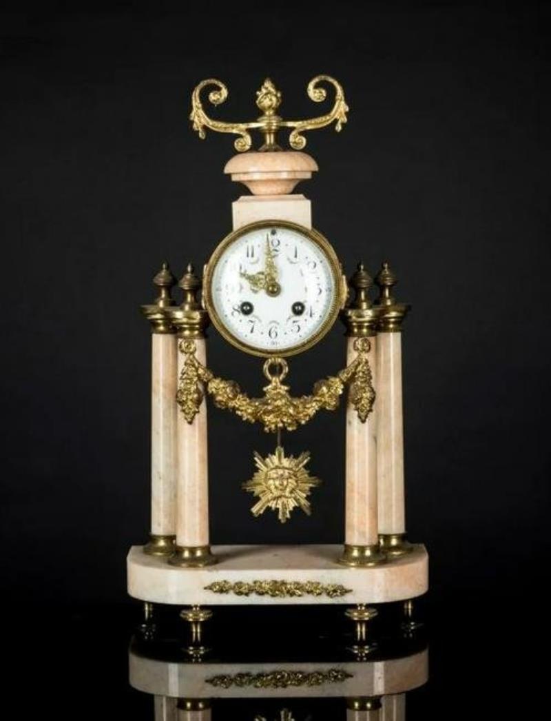 Antique France Gilt & Marble Table Clock