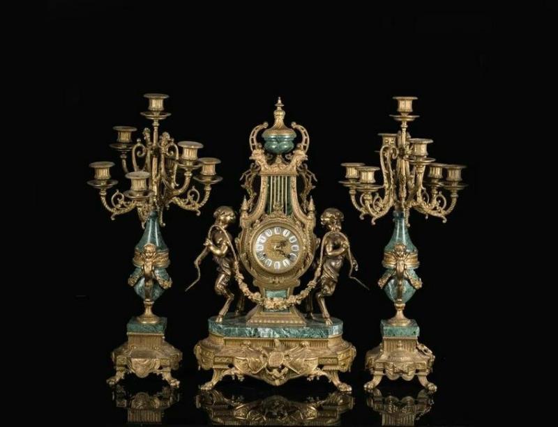 French Louis XVI Style Gilt & Marble Clock