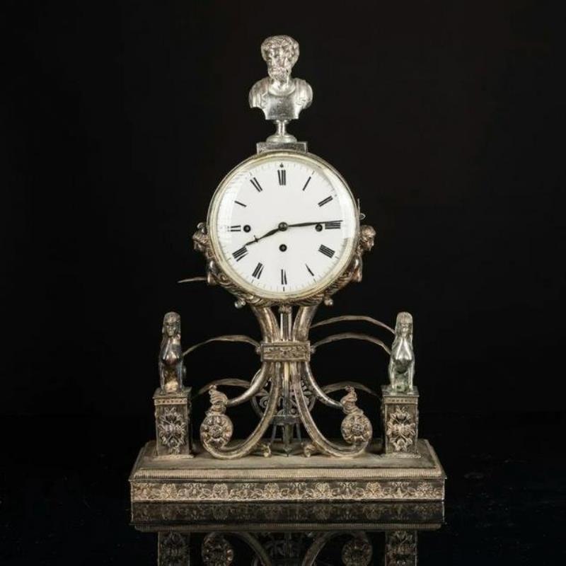 Antique Large Silver-plated Clock