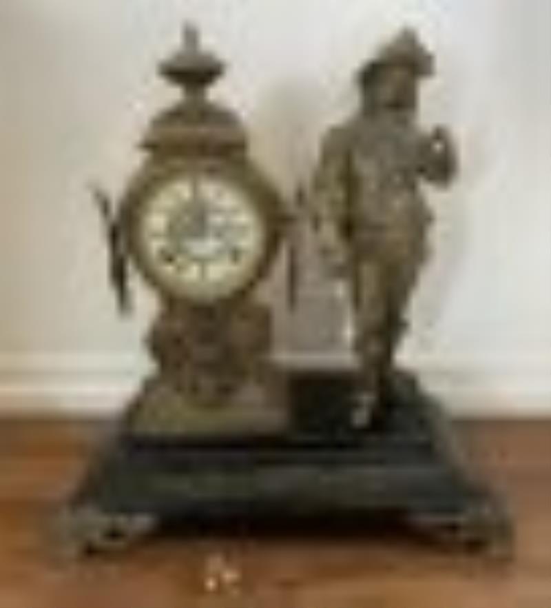 Large 19th Century Figural Mantel Metal Clock