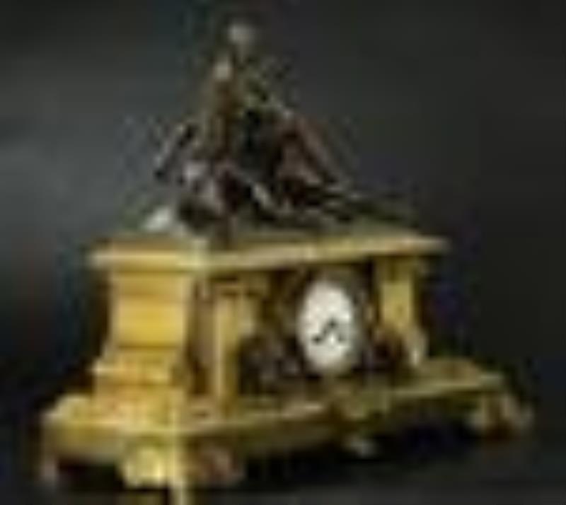 Beautiful dark patina man on horse on top of Dore bronze clock