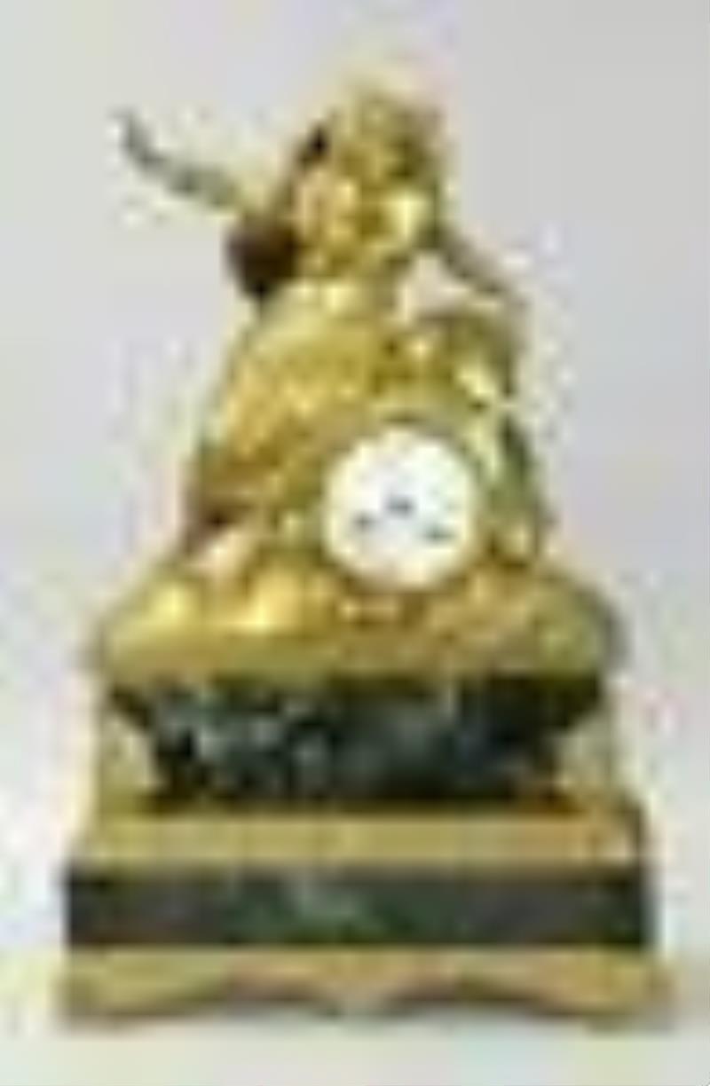 Large Dore Bronze Clock with Marble Levels