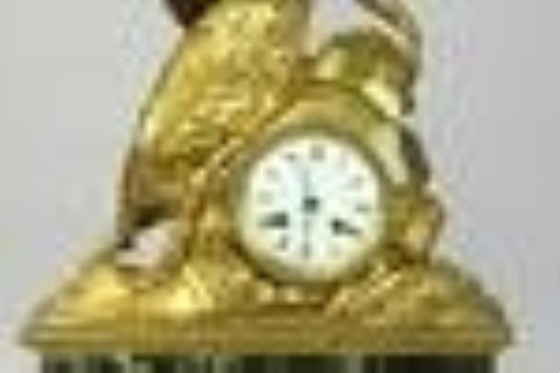 Large Dore Bronze Clock with Marble Levels