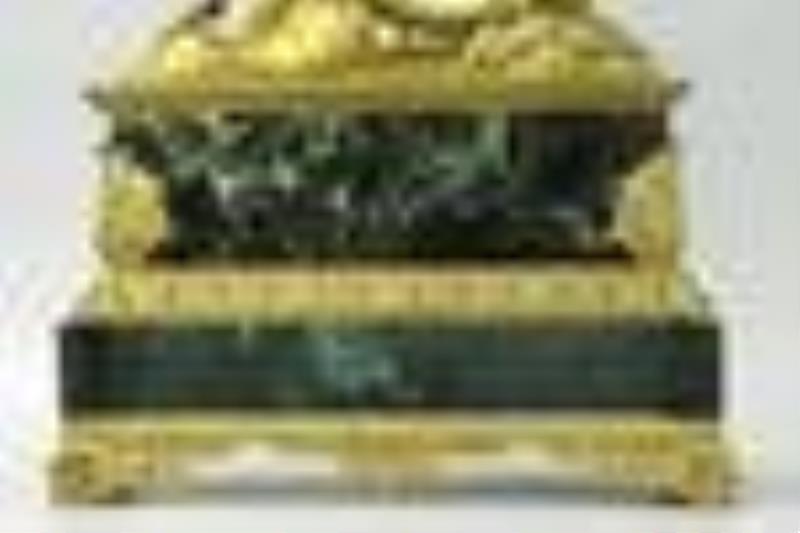 Large Dore Bronze Clock with Marble Levels