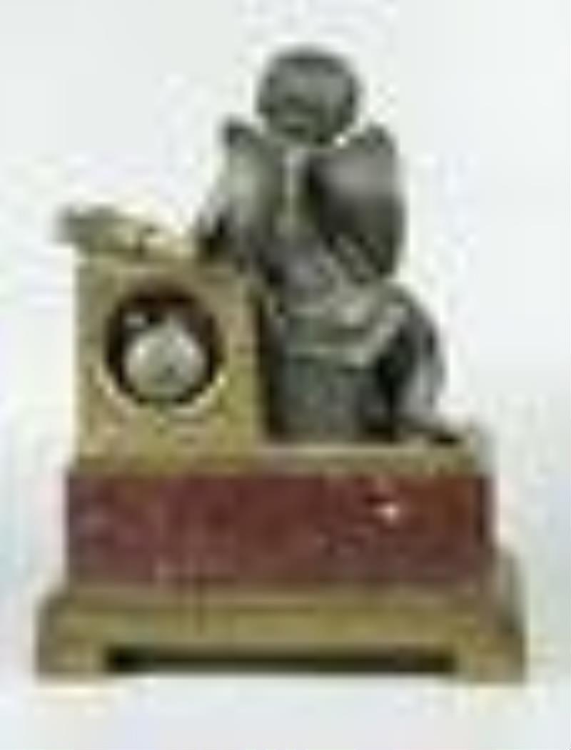 19th Century Dore Bronze Dark Patina & Rouge Marble Clock