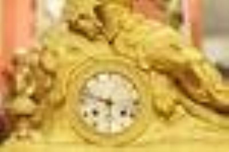 19th C Dore Bronze Mantel Clock,Silk Thread,Working Condition