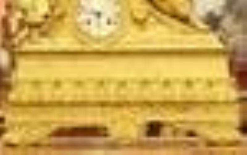 19th C Dore Bronze Mantel Clock,Silk Thread,Working Condition