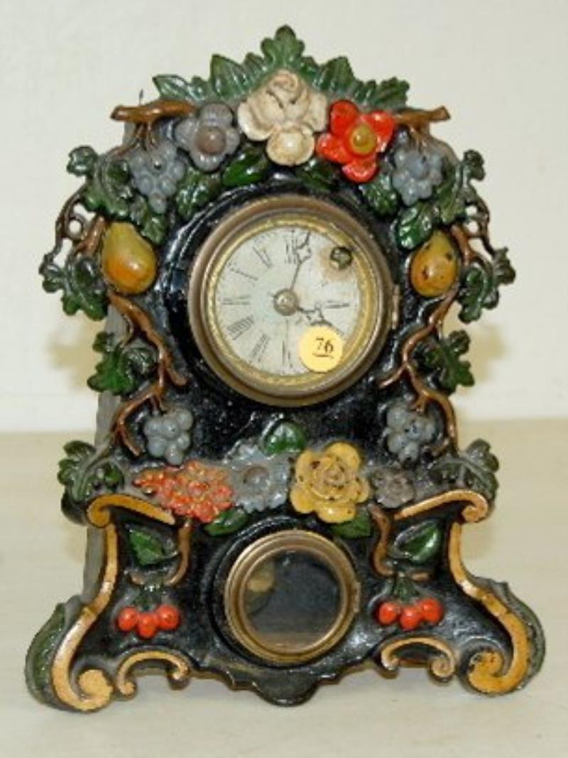 Iron Front Clock W/ Painted Flowers & Fruit