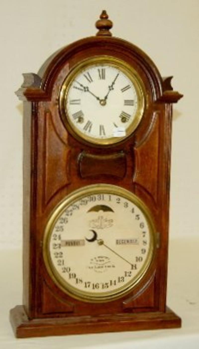 Ithaca Double Dial Walnut Calendar Clock