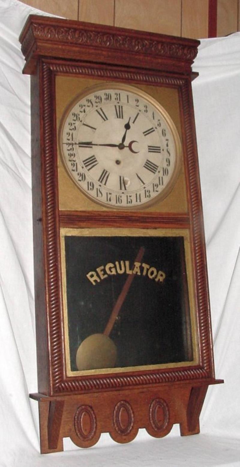 Ingraham Oak Regulator Calendar Wall Clock