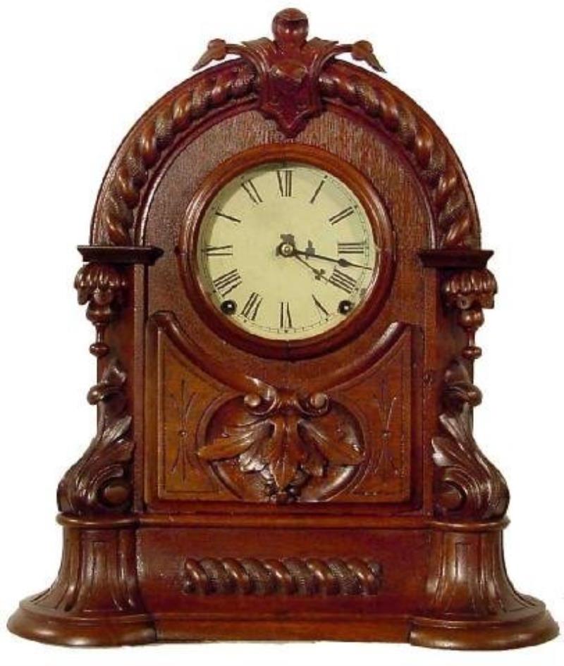 American Clock Fancy Victorian Walnut Mantel Time