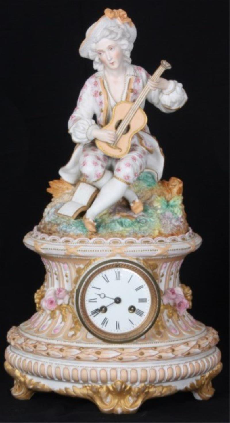 2 Pc. Figural Bisque Mantle Clock