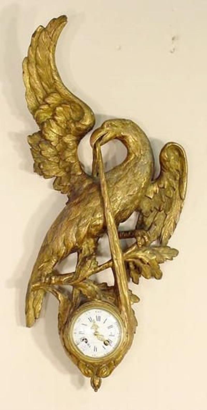 Samuel Marti Gilt Wood Eagle Wall Clock