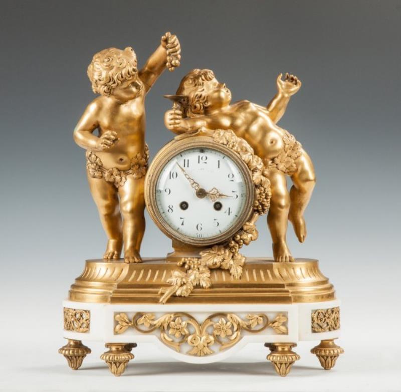 Fine Gilt Bronze & Marble Mantle Clock