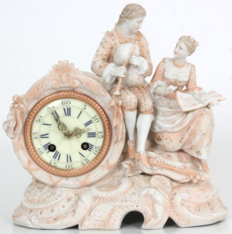 Bisque Figural Mantle Clock