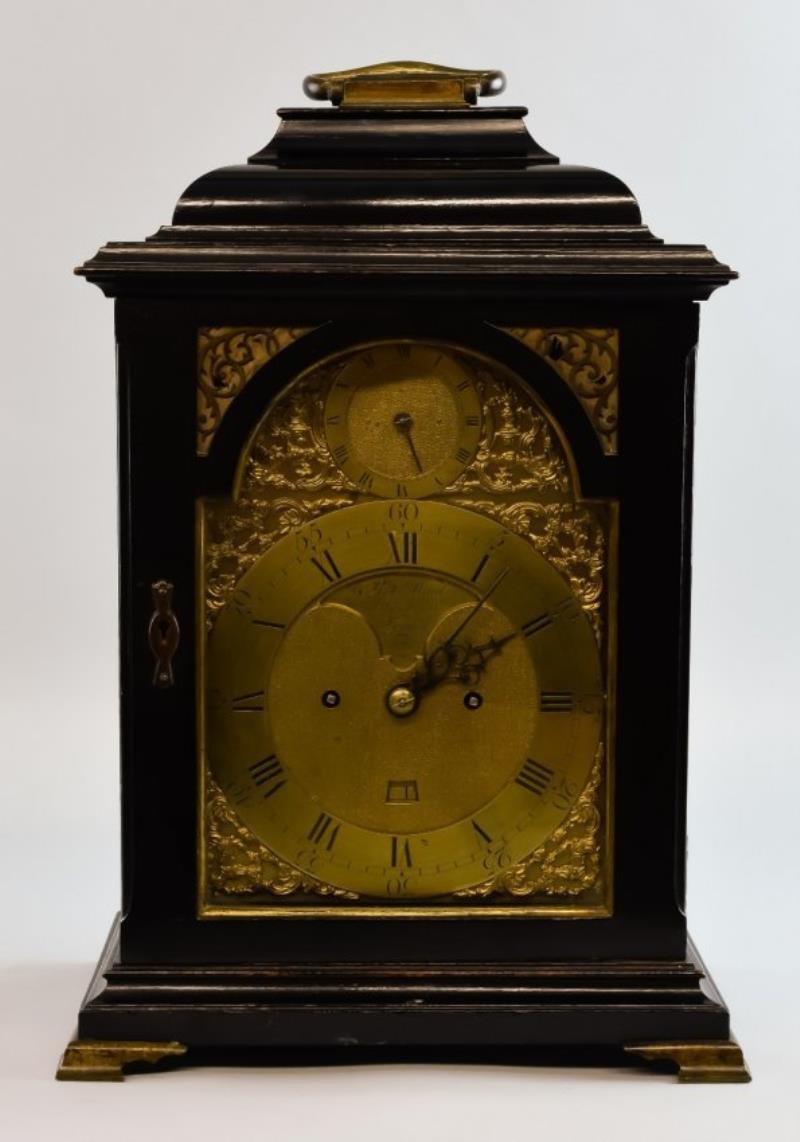 George III double fusee ebonised table clock, the back