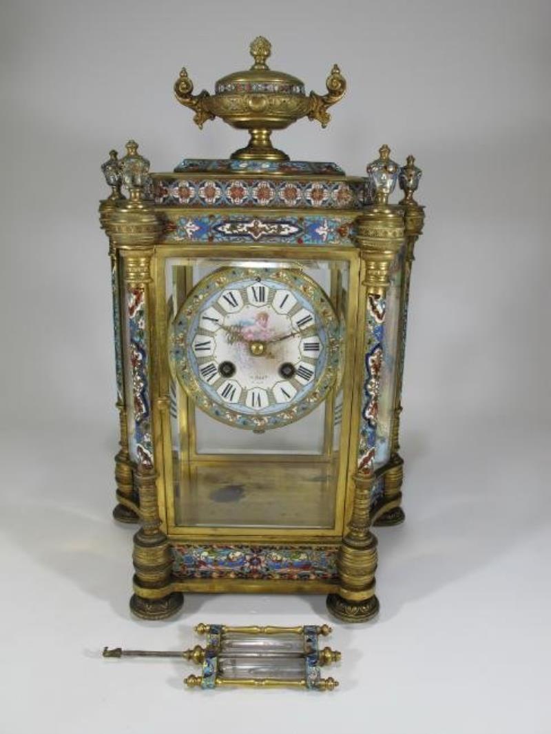 19th C French Japy Freres champleve sevres clock