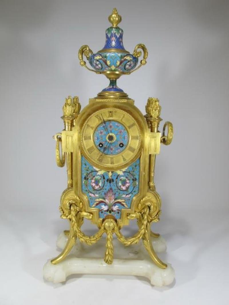 19th C French Japy Freres bronze champleve clock