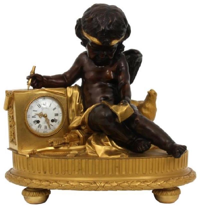 Large French Figural Cupid Mantle Clock