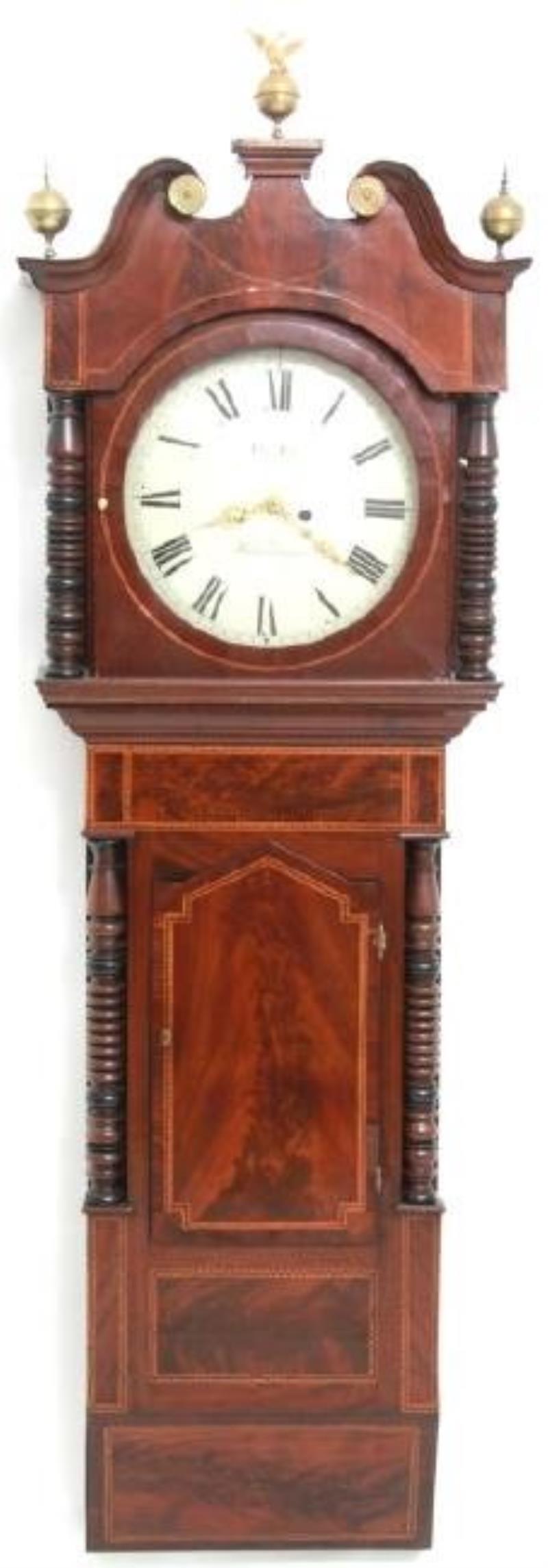 English Mahogany Inlaid 2 Weight Wall Clock