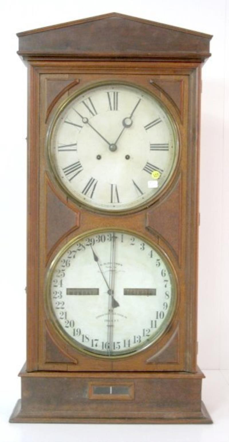 Walnut Ithaca Double Dial Calendar Clock