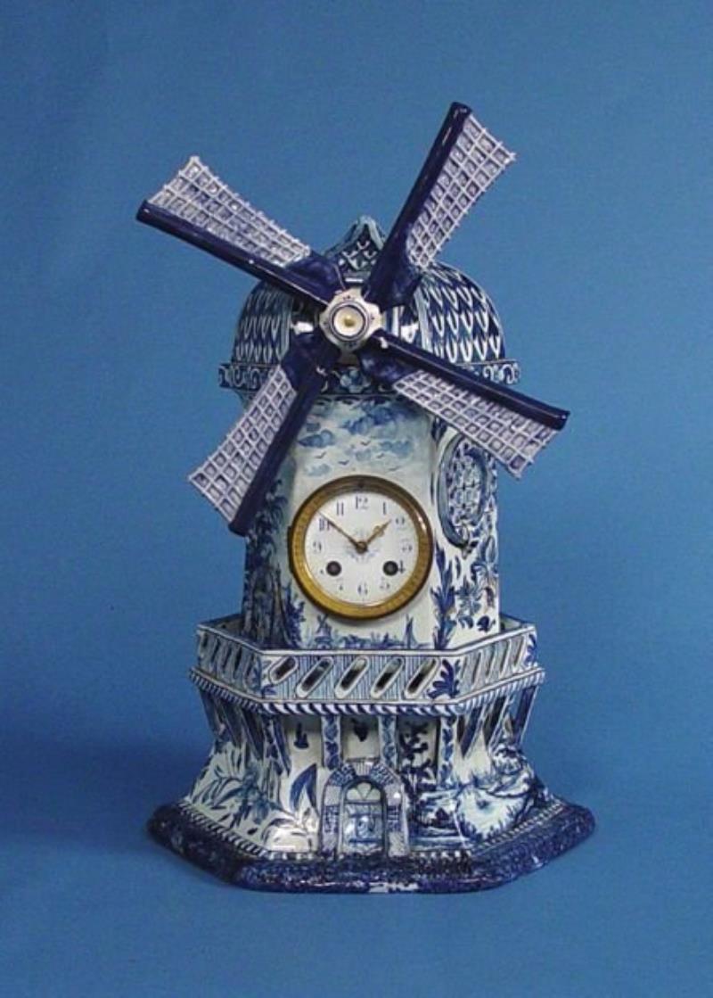 Japy Freres Blue Delft Windmill Mantel Clock