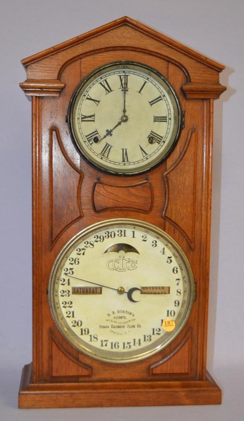 Antique Ithaca double dial calendar clock