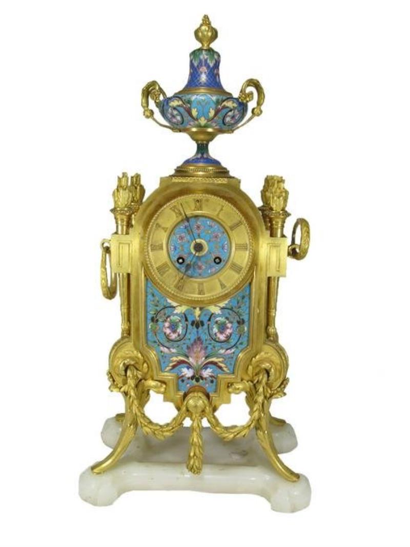 19th C French Japy Freres bronze champleve clock