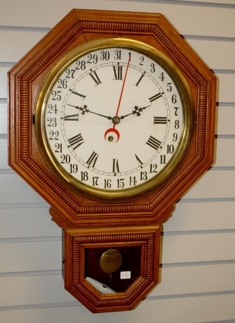 Antique Ingraham Octagon Calendar Wall Clock