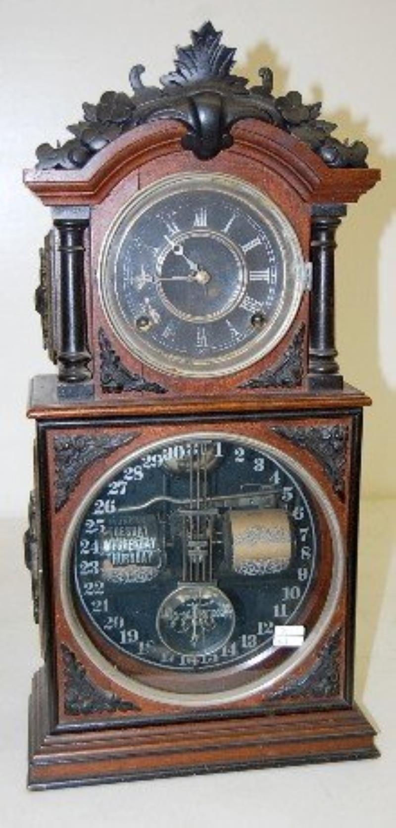 Walnut Ithaca 3 1/2 Double Dial Calendar Clock