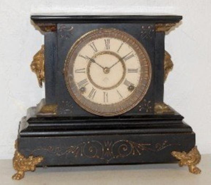 Ansonia Iron Case Mantle Clock w/ Lion Heads