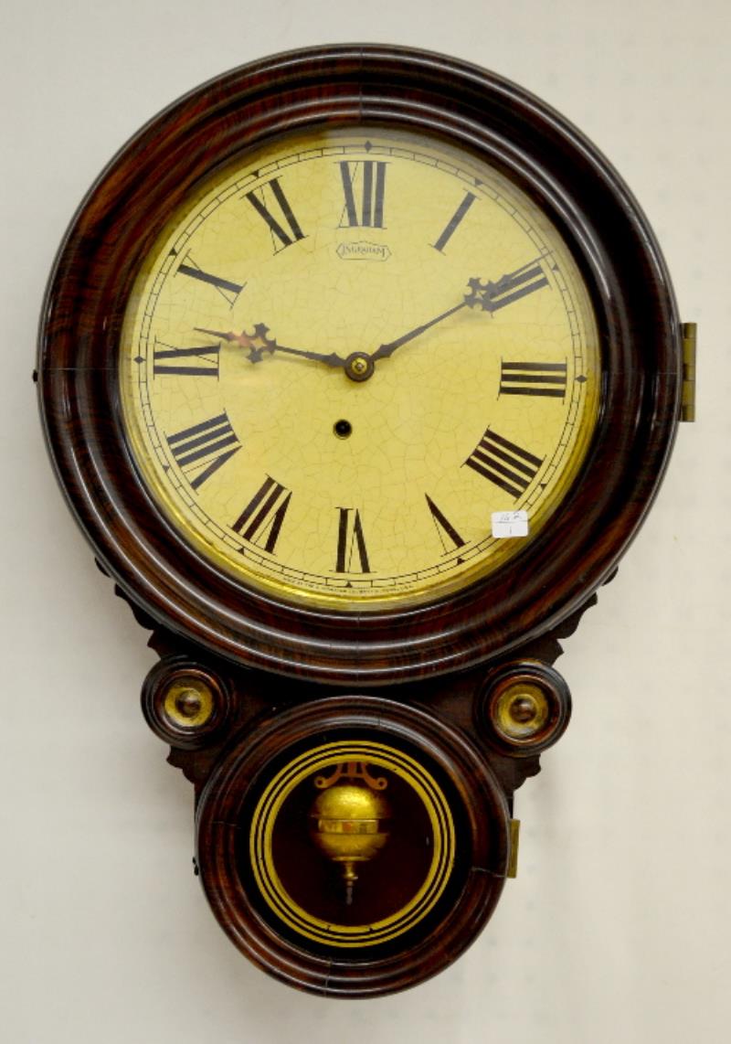 Antique Ingraham Rosewood 8 Day Dew Drop Wall Clock
